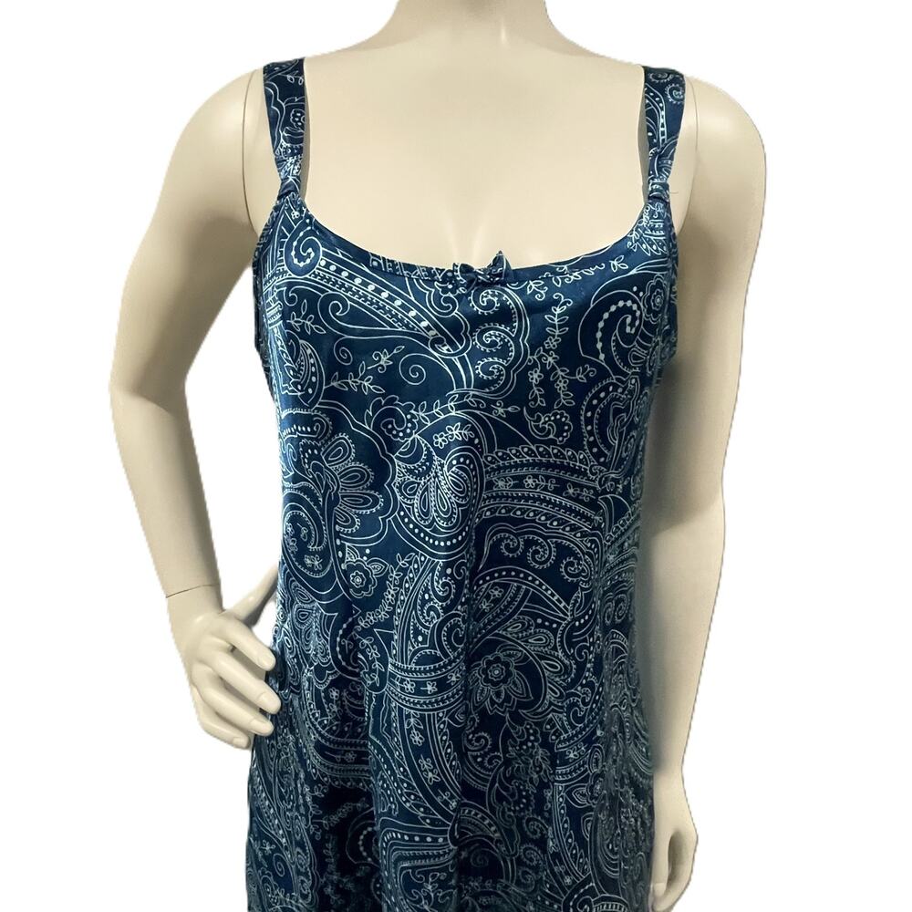 Morgan Taylor Blue Paisley Floral Nightgown Slip Dress M Side Slit Adjustable - Picture 8 of 16
